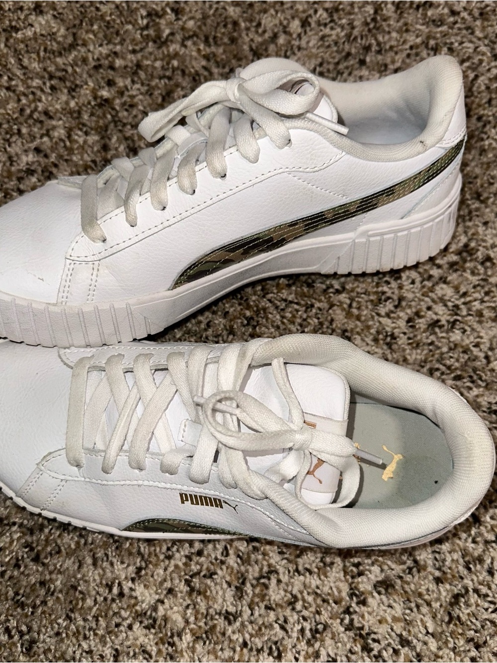 Puma White Sneakers with Gold Accent
